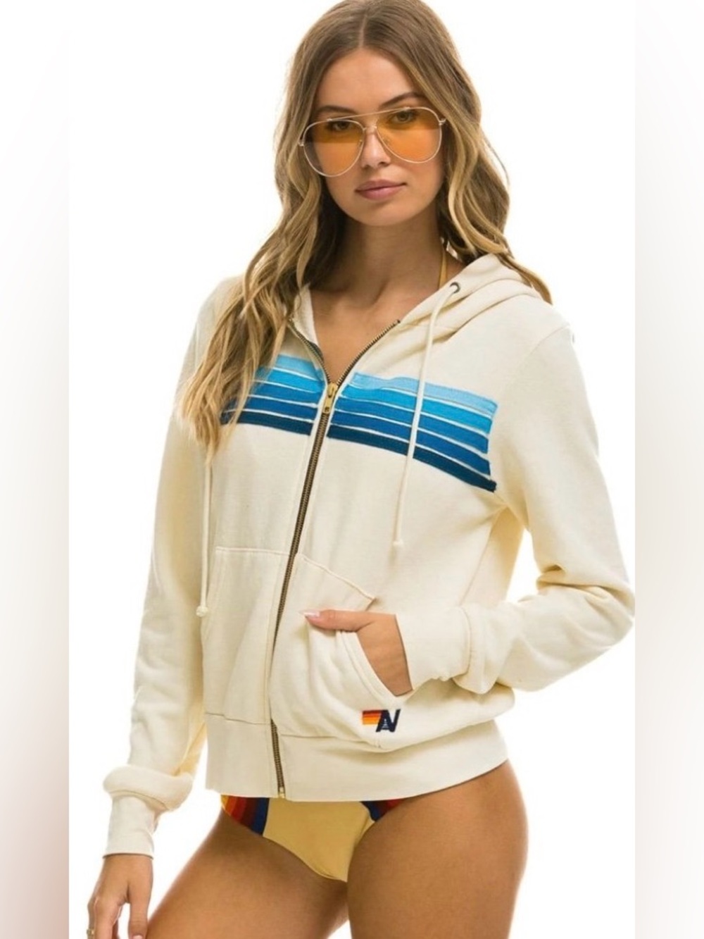 Vintage White and Blue Aviator Nation-Up Hoodie size medium